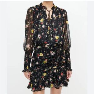 Veronica Beard Black Silk Floral Armenia Ruched Dress